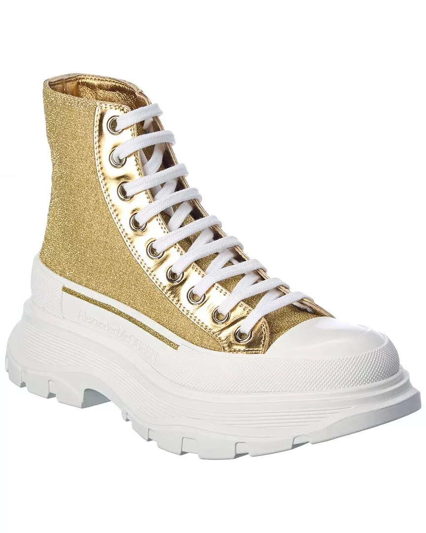 Alexander Mcqueen Tread Slick Glitter & Leather Boot