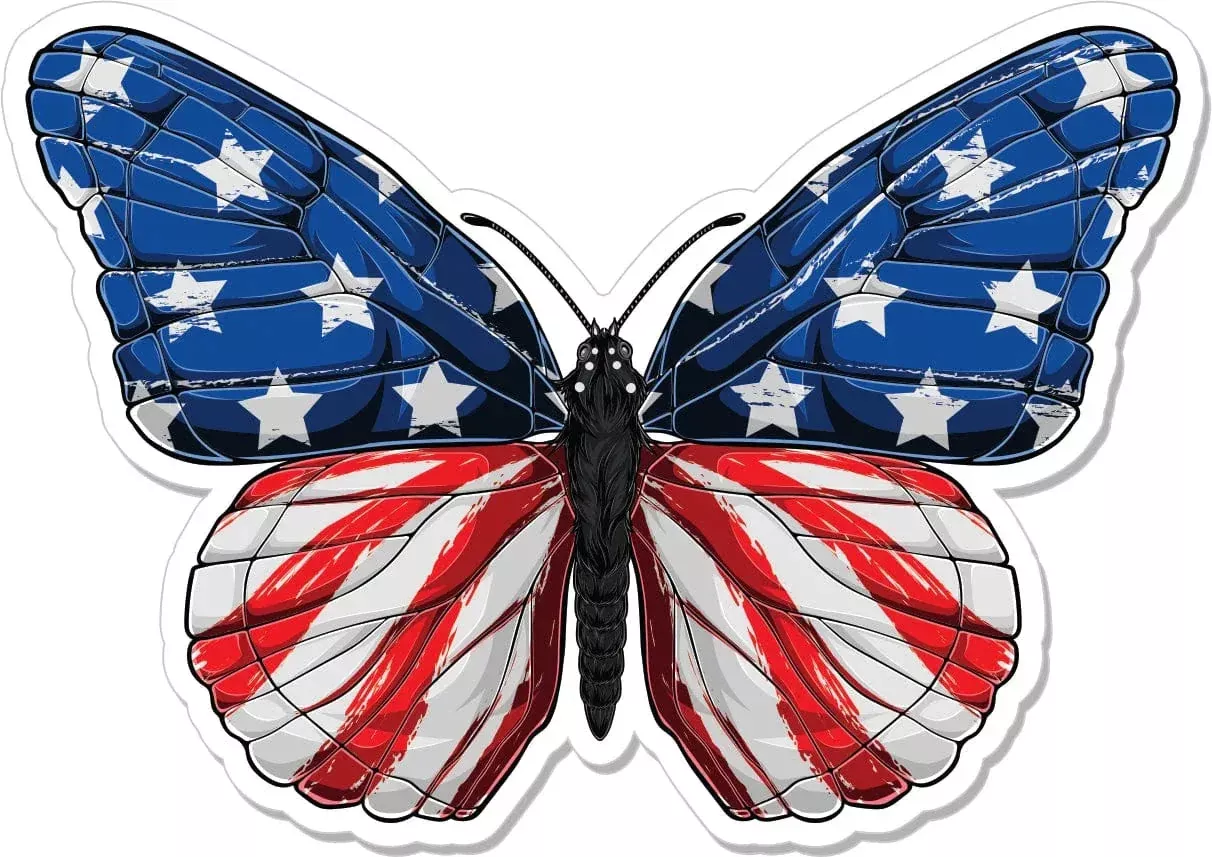 American Flag Butterfly - 4" Sticker
