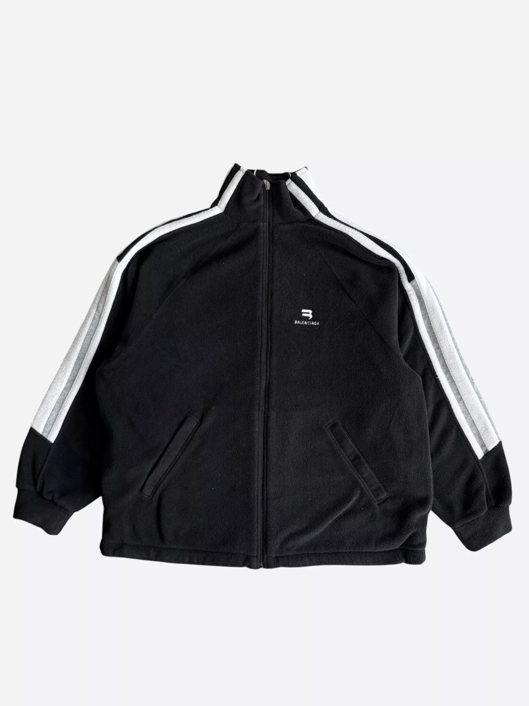 Balenciaga Black & White Embroidered Loop Logo Fleece Jacket
