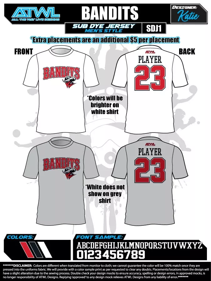 Bandits 8U Men's Sub Dye Jersey