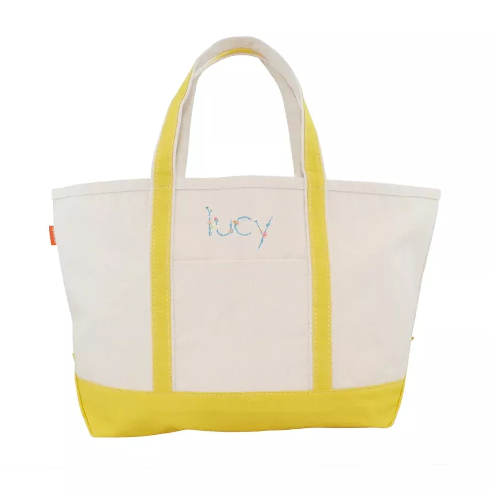 Bitsy Floral Monogram on Large Canvas Tote