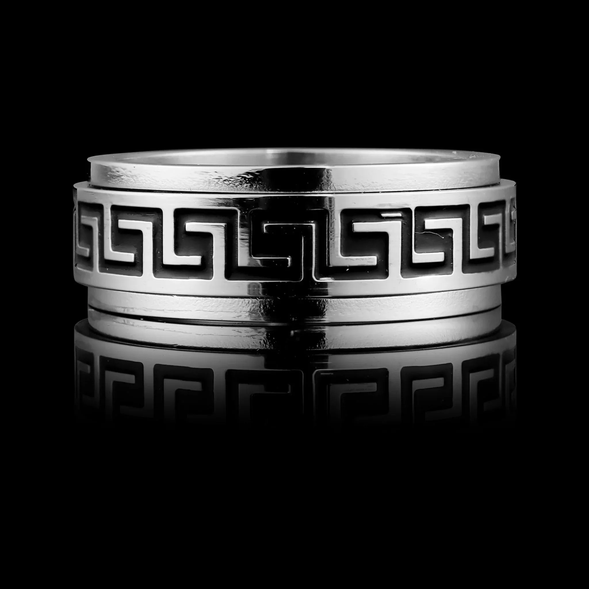 Black Greek Key Spinner Ring
