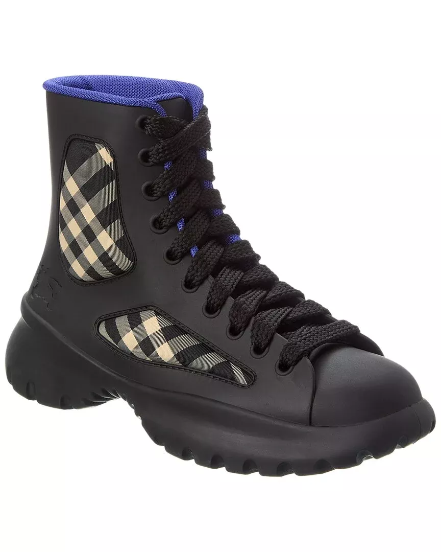 Burberry Boulder Lace-Up Rubber & Canvas Boot