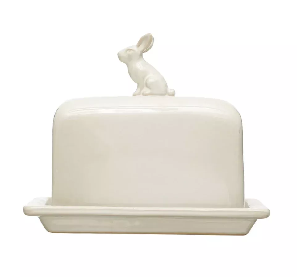 Butter Dish With Rabbit Finial