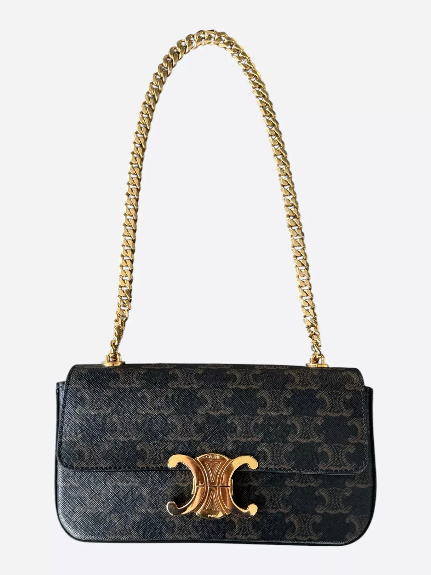 Celine Brown & Black Triomphe Monogram Shoulder Bag