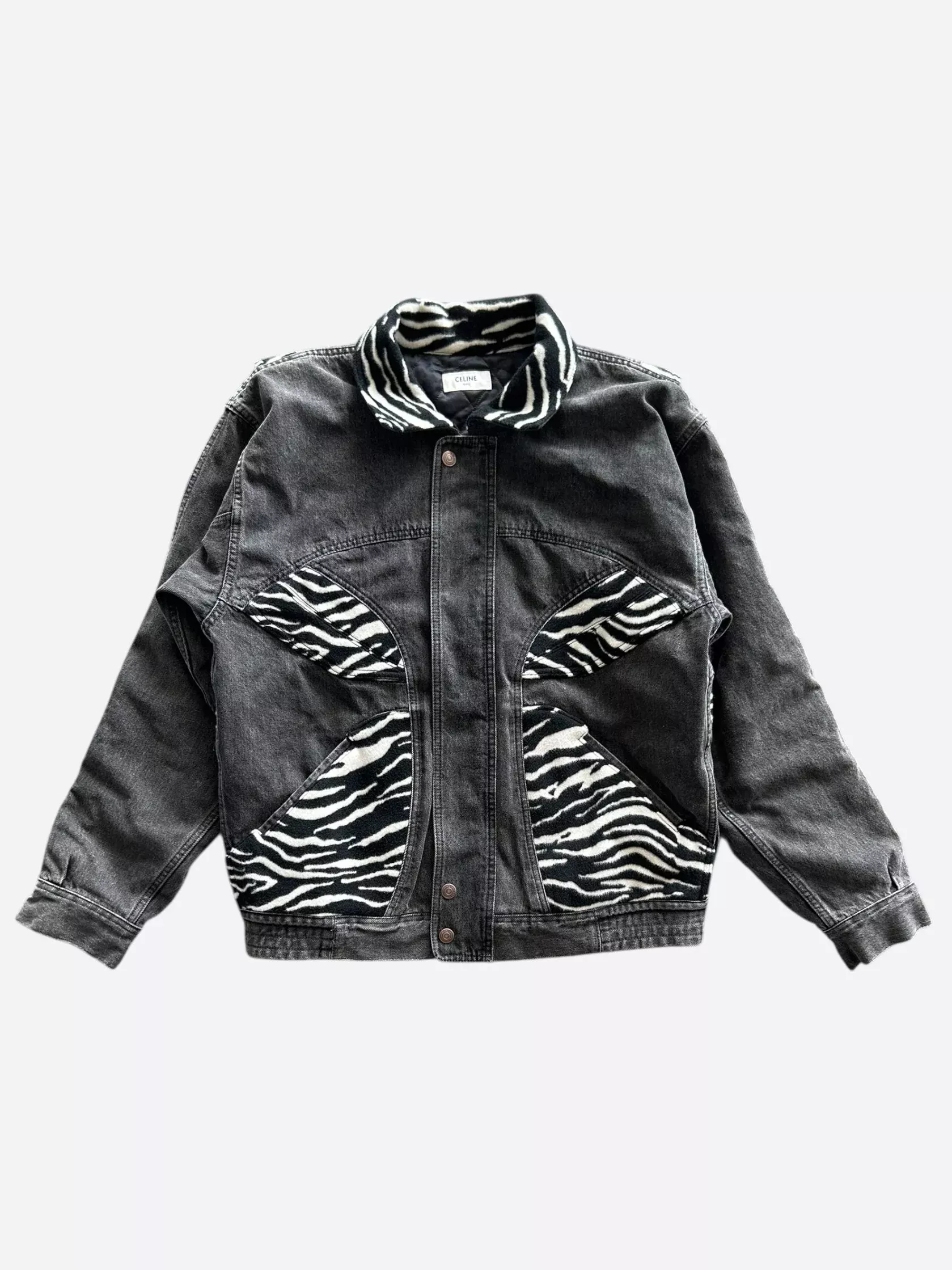 Celine Faded Black & Zebra Panel Denim Jacket