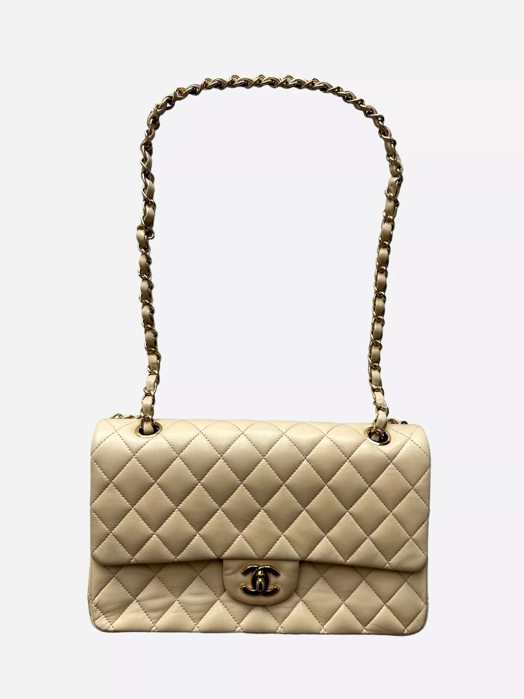 Chanel Beige Quilted Lambskin Medium Double Flap Bag