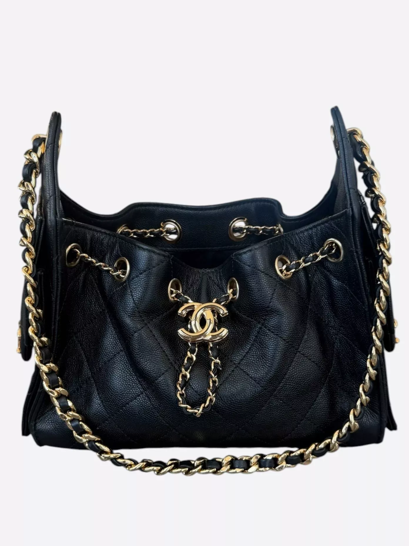 Chanel Black Caviar Quilted Medium 25 Bag