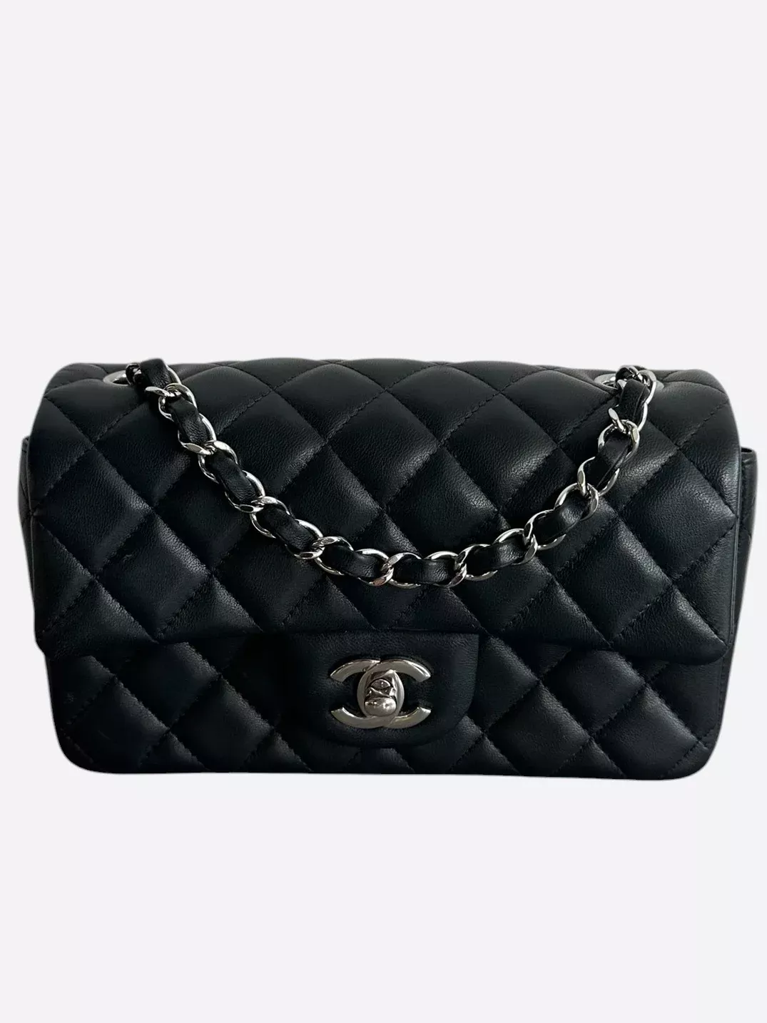 Chanel Black Lambskin Quilted Mini Rectangular Flap Bag