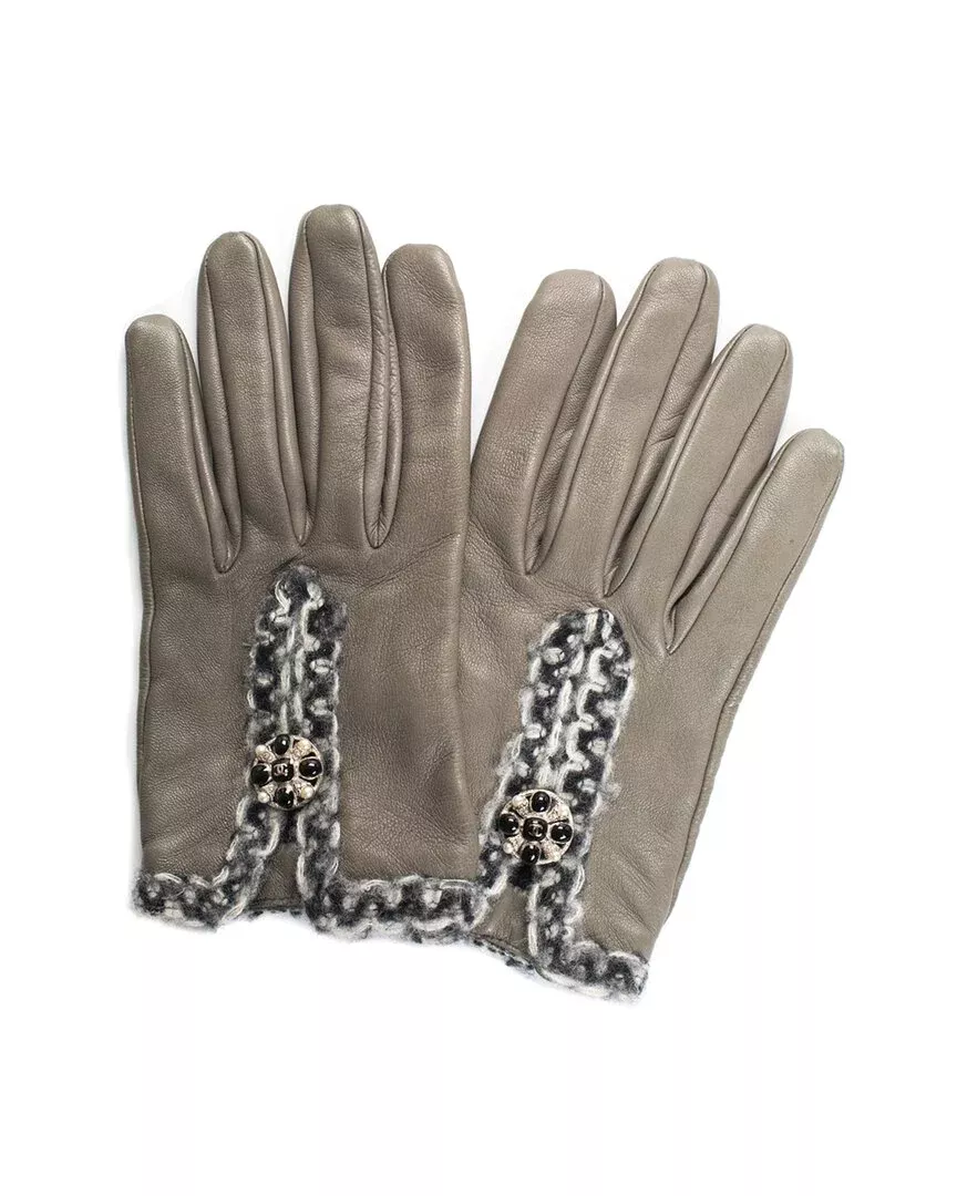 Chanel Grey Leather Gloves