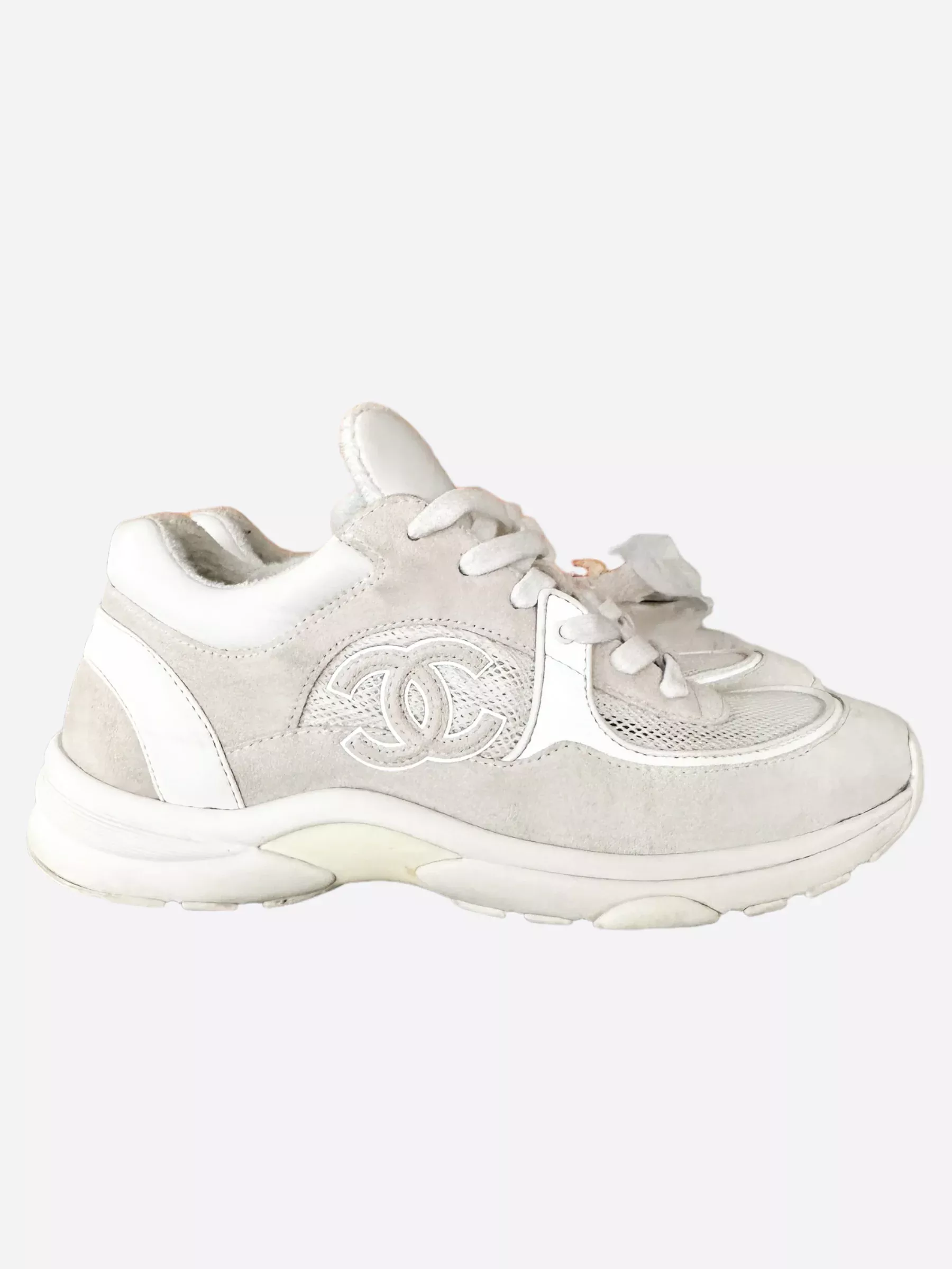 Chanel Grey & White CC Mesh Trainers