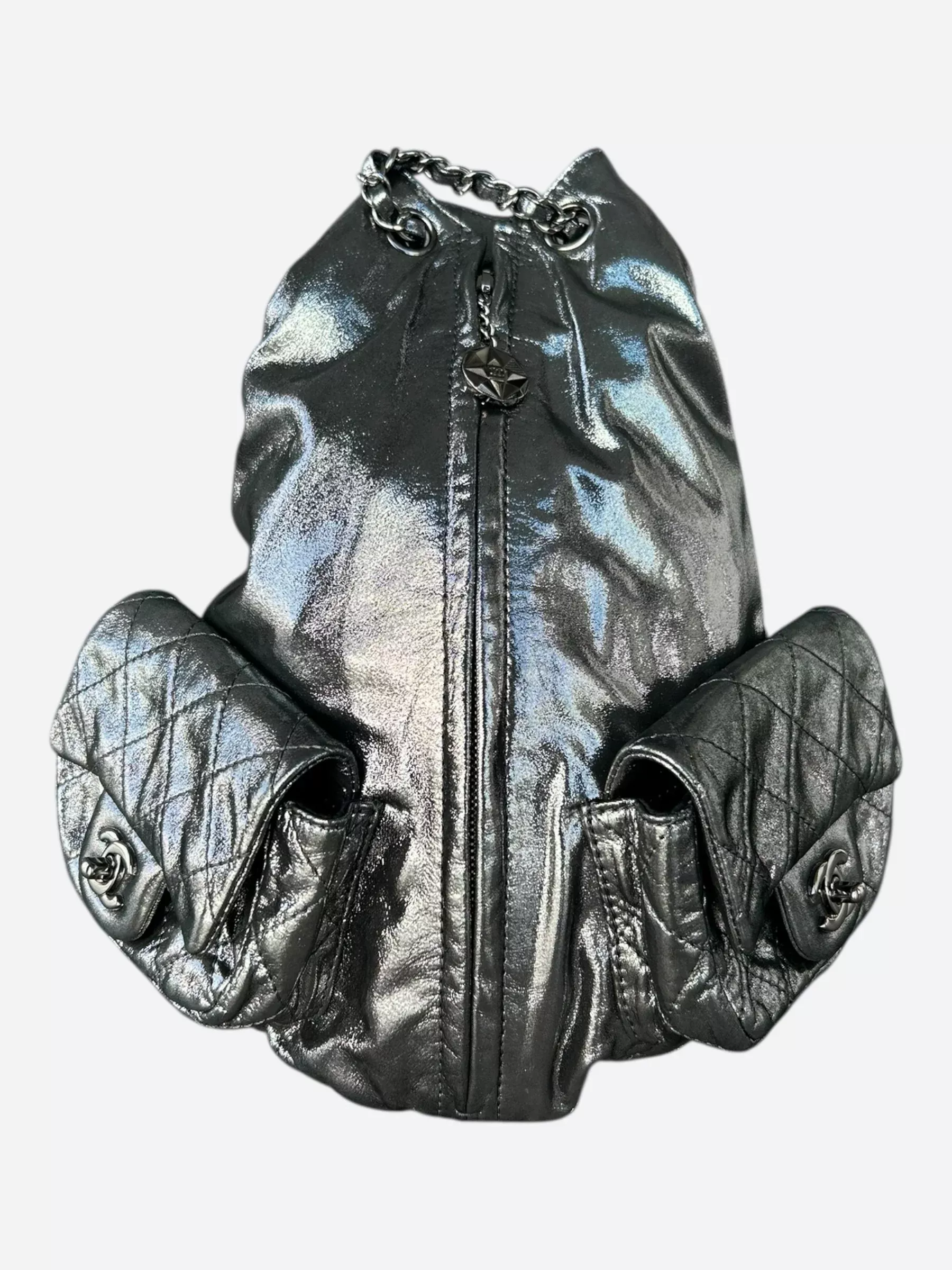 Chanel Metallic Silver "Backpack Is Back" Quilted Backpack
