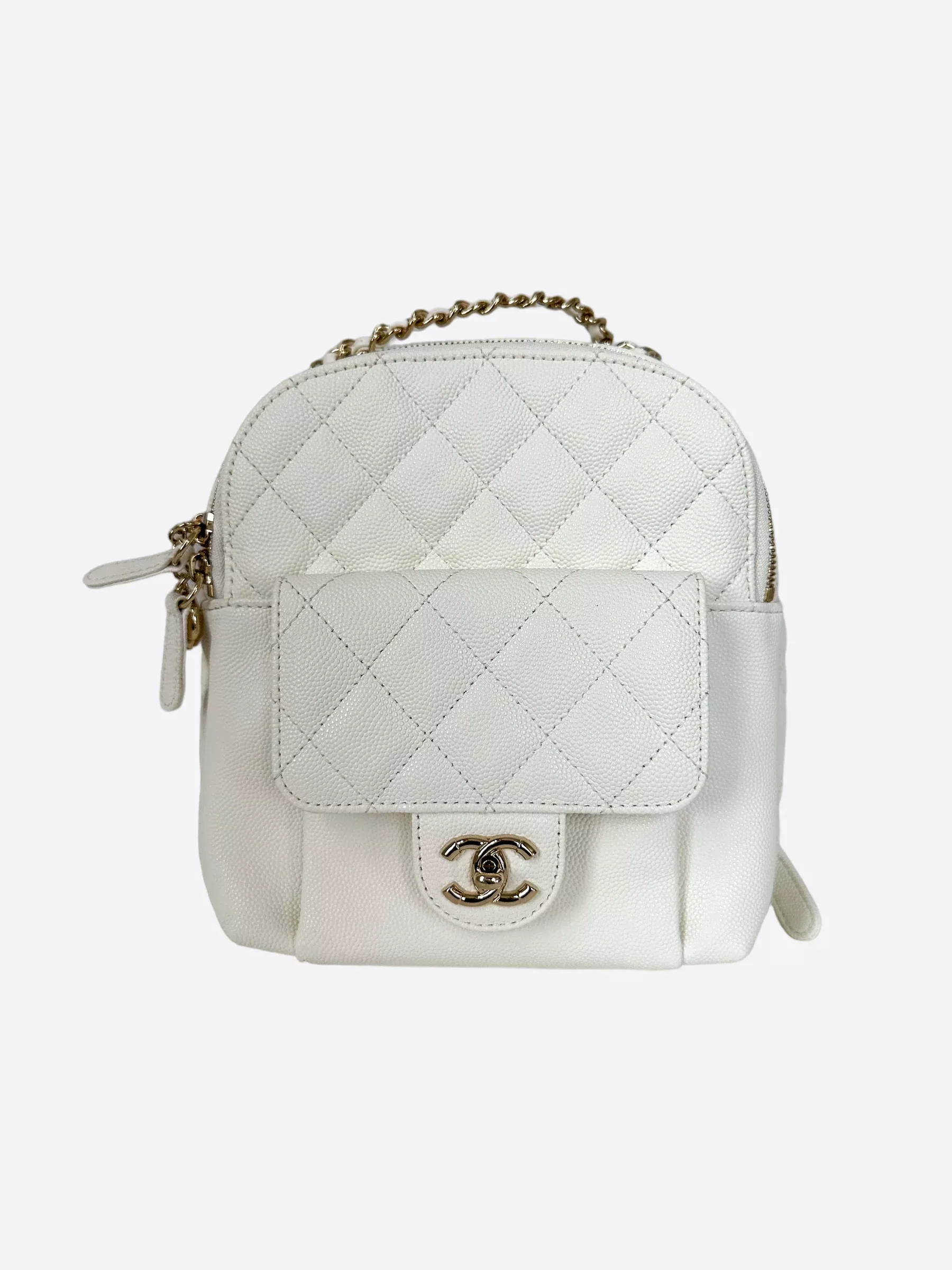 Chanel White CC Day Mini Quilted Backpack