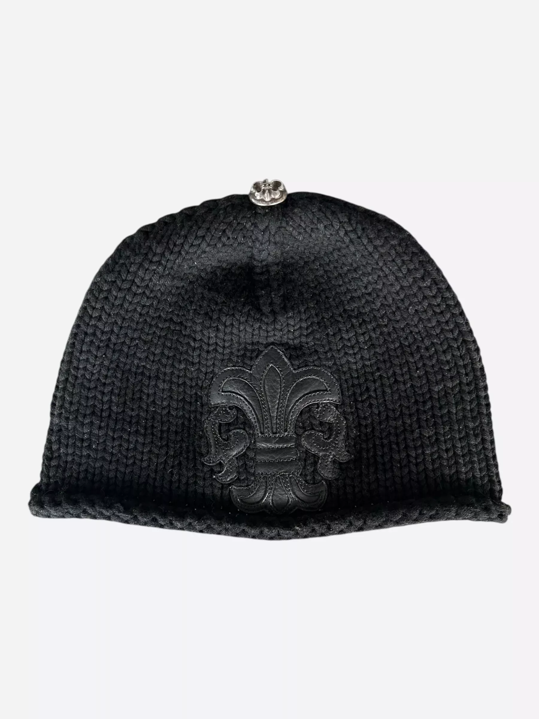 Chrome Hearts Black Fleur Patch Cashmere Beanie