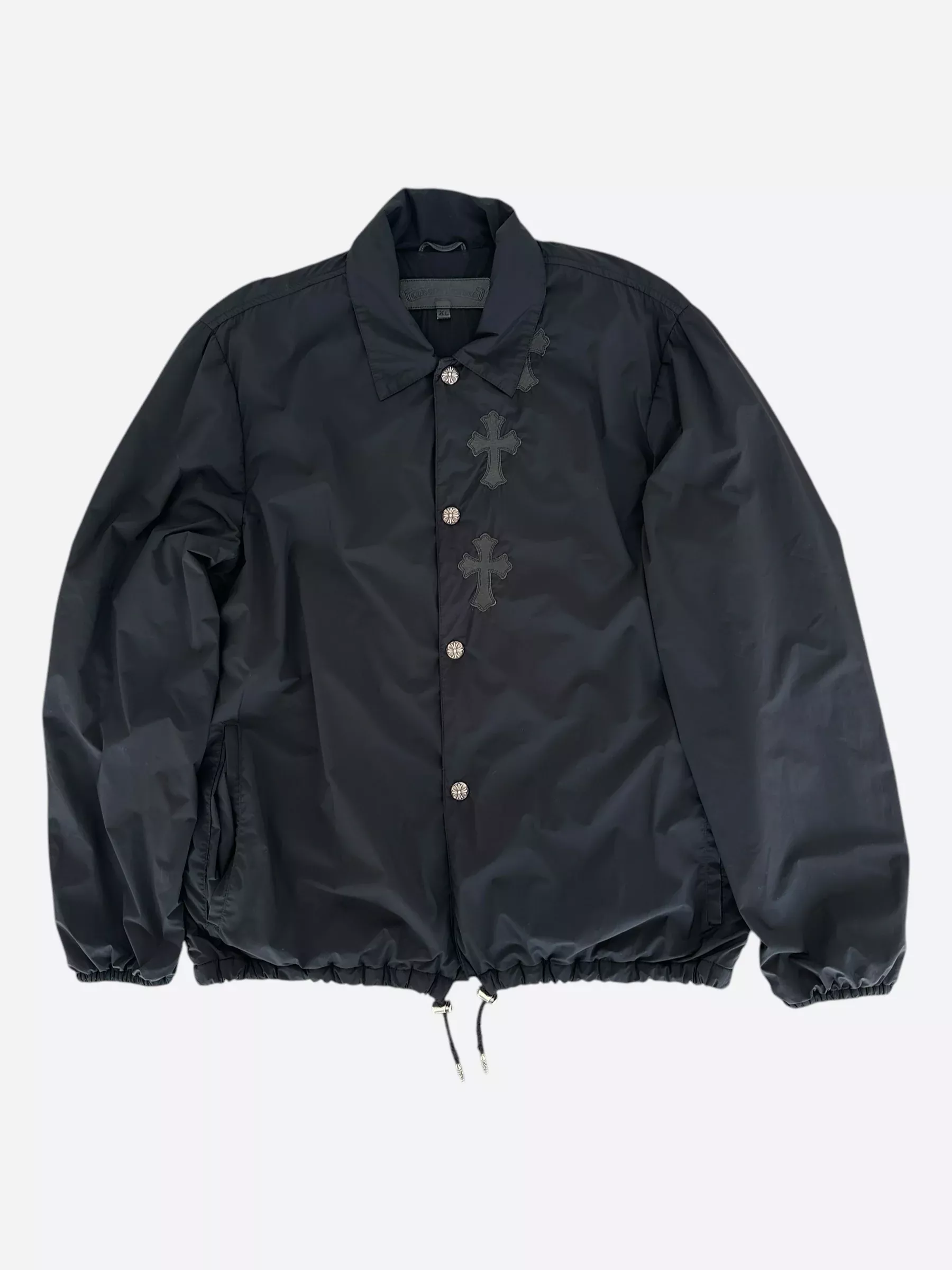 Chrome Hearts Black Leather Cross Patch Coach Jacket