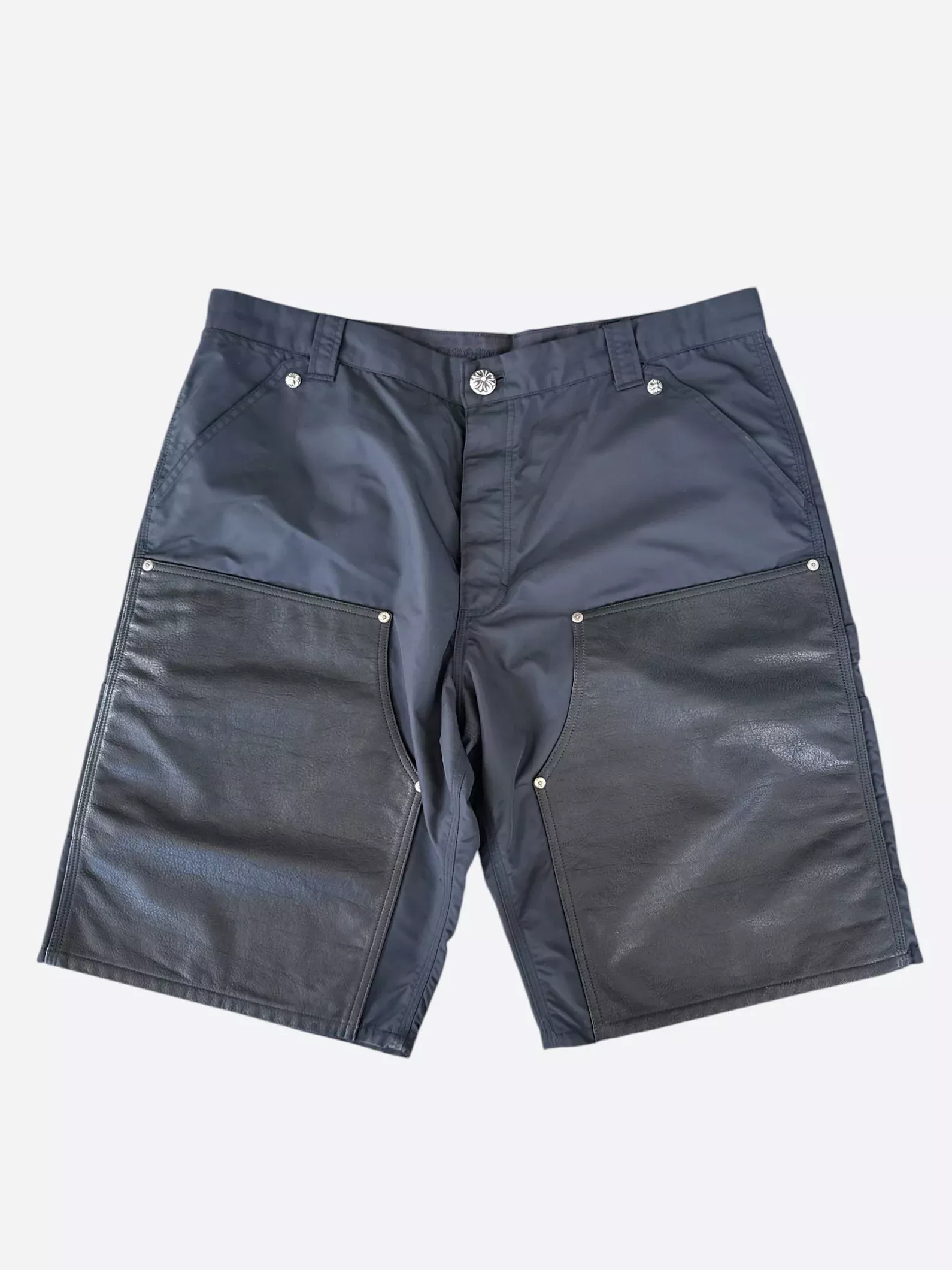 Chrome Hearts Black Nylon & Leather Cross Patch Carpenter Shorts