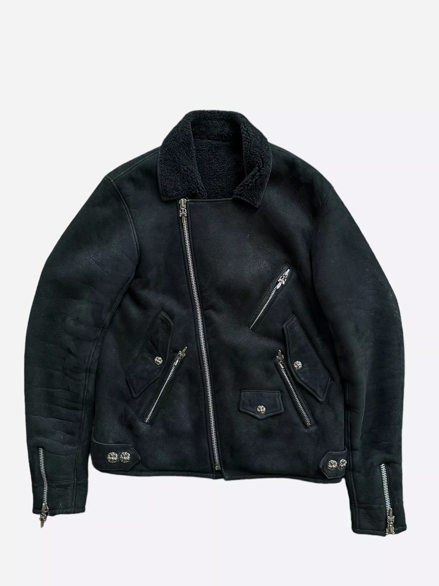 Chrome Hearts Black Shearling Biker Jacket