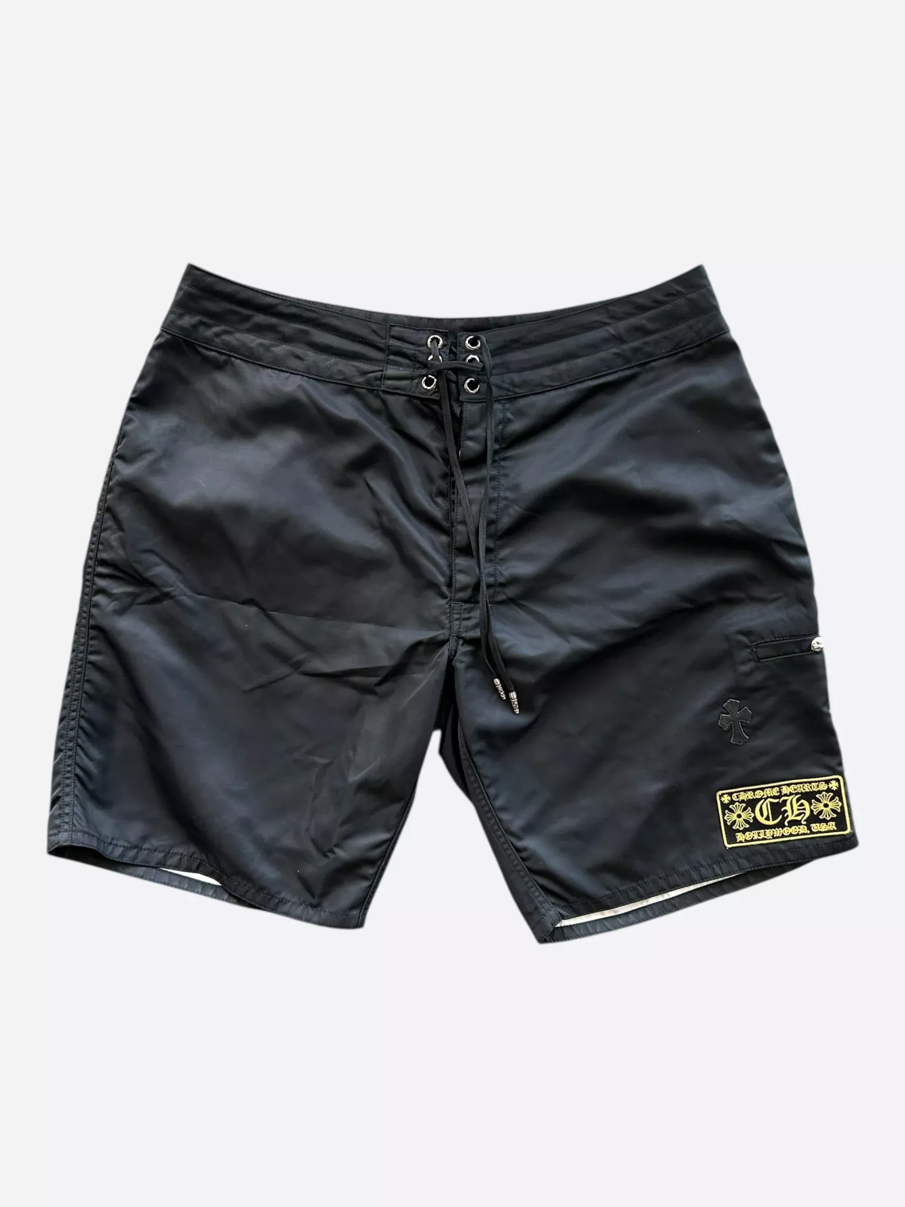 Chrome Hearts Black & Yellow Cross Patch Swimshorts