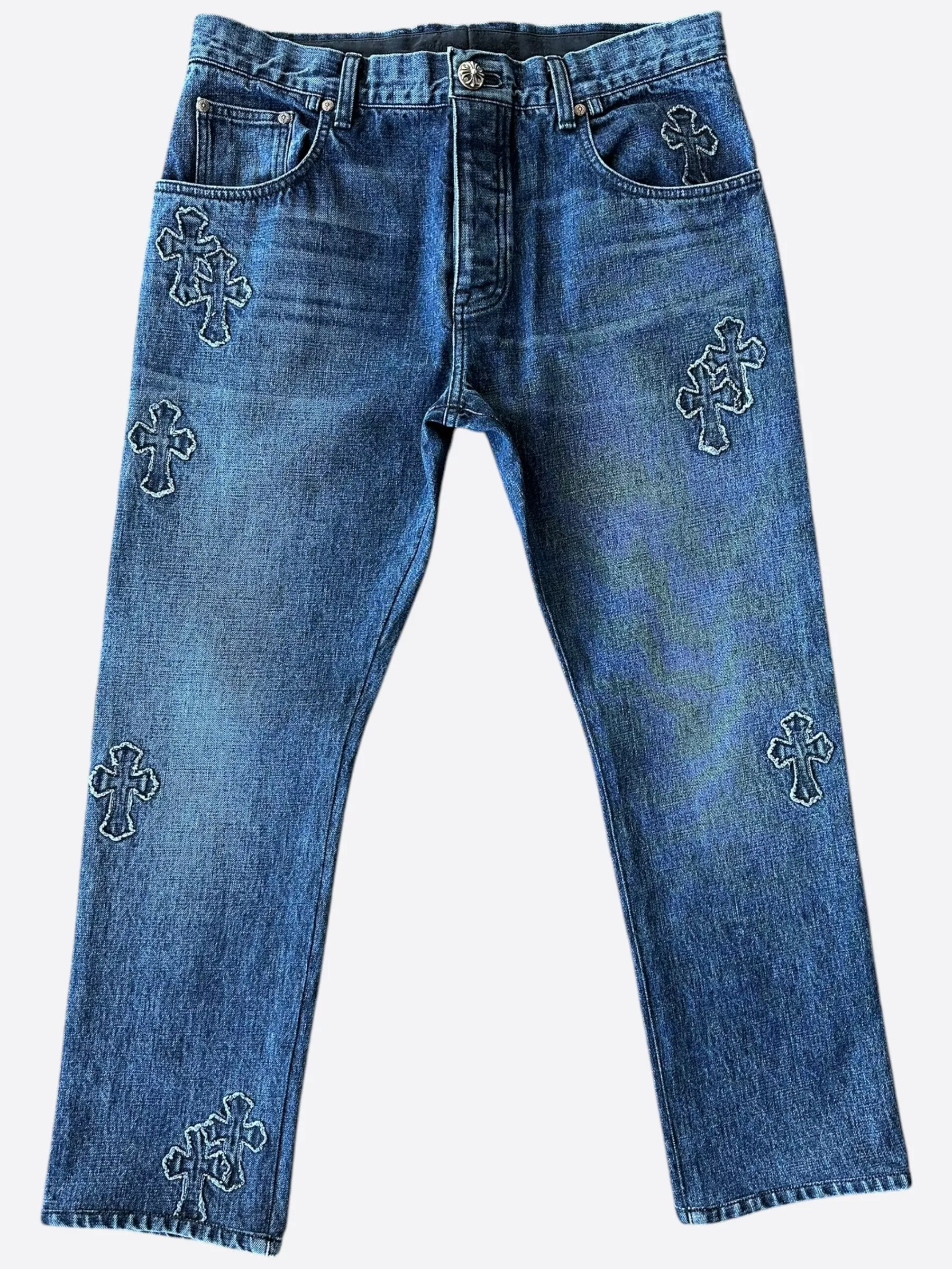 Chrome Hearts Blue Denim Cross Patch Jeans
