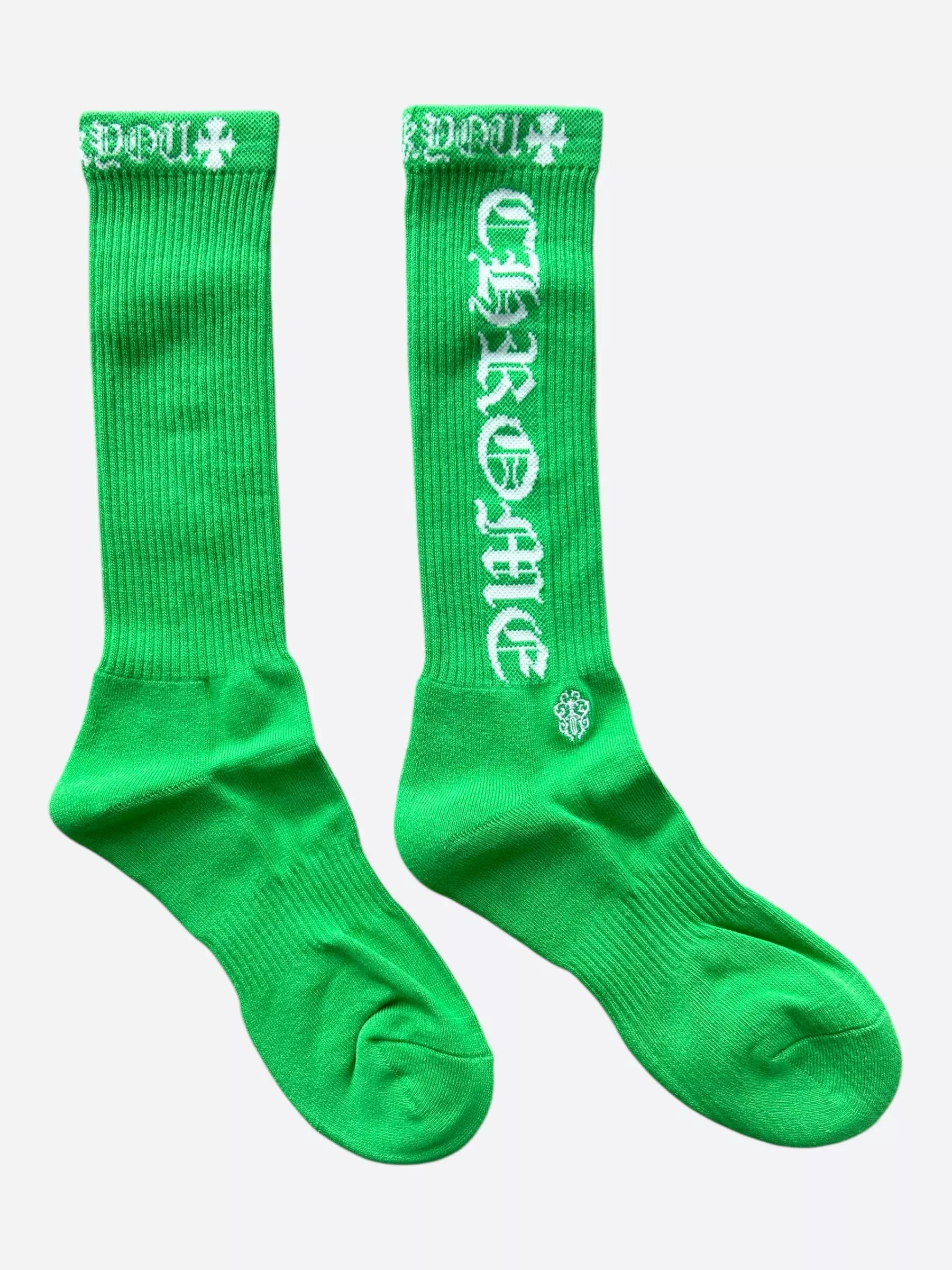 Chrome Hearts Green & White Script Logo Socks