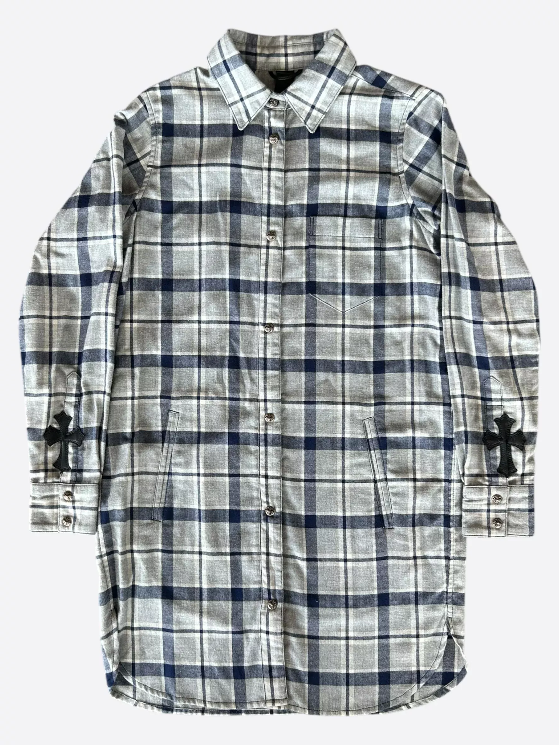 Chrome Hearts Grey & Blue Cross Patch Elongated Flannel