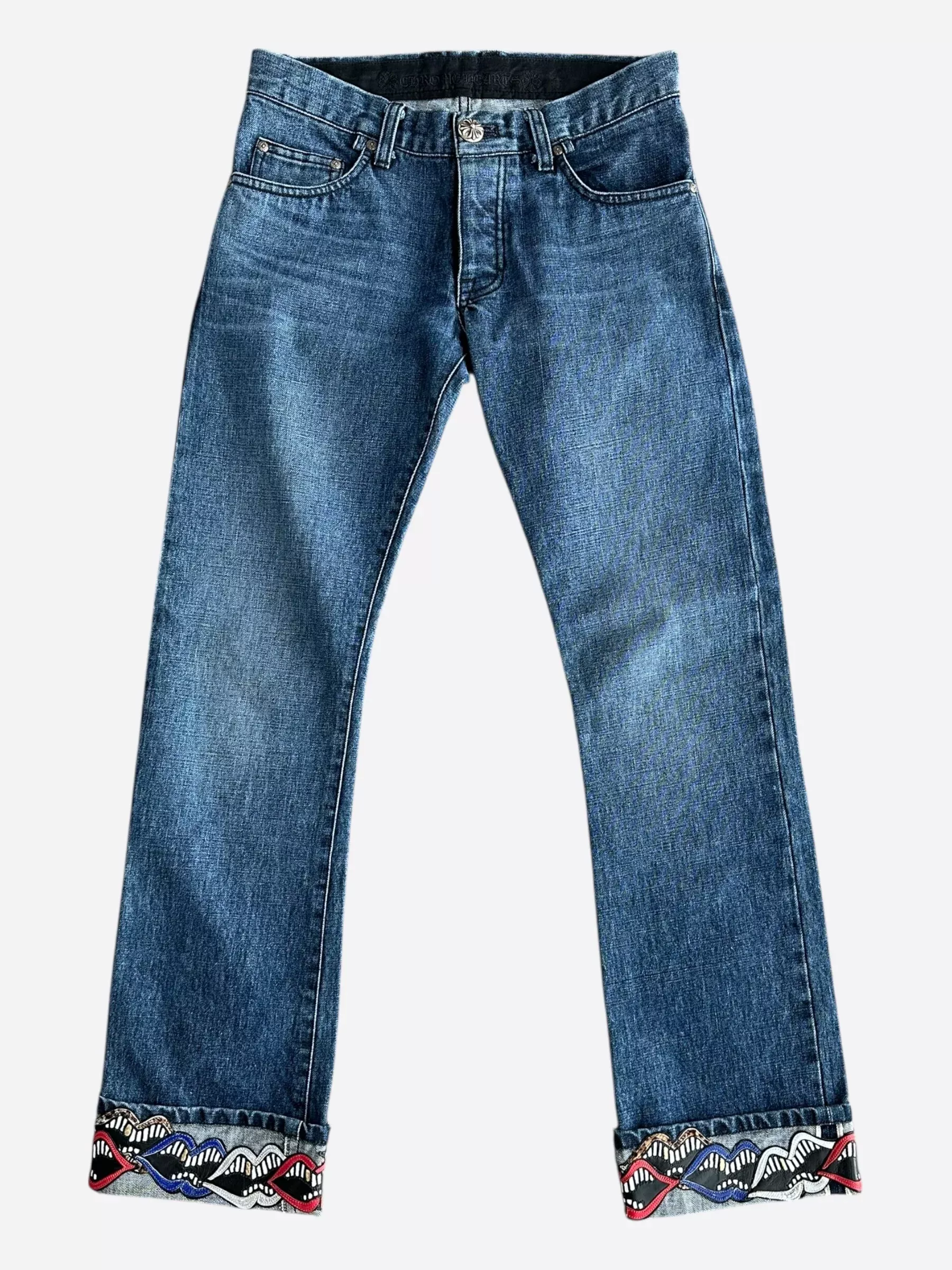 Chrome Hearts Matty Boy Blue & Multicolor Chomper Patch Jeans