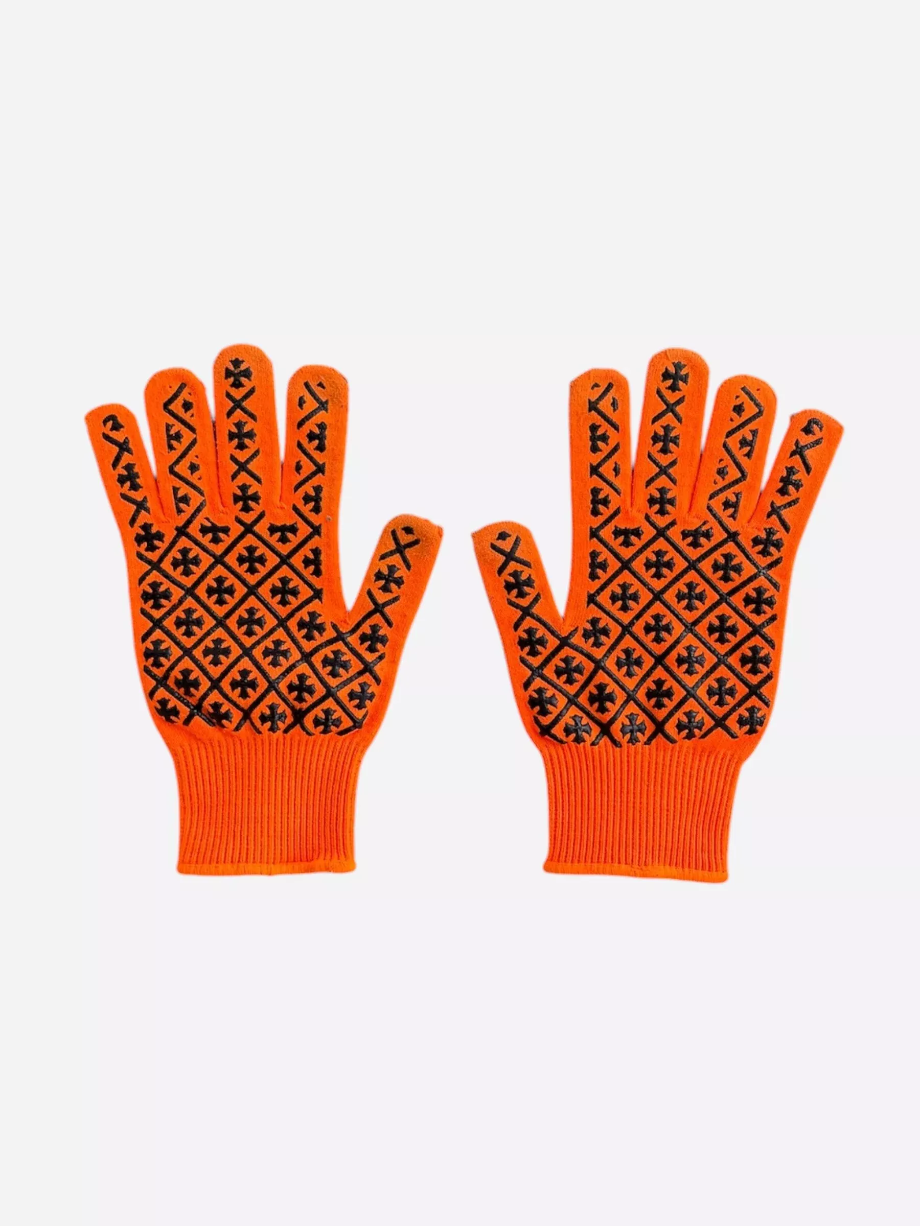 Chrome Hearts Orange & Black Script Cross Logo Gloves