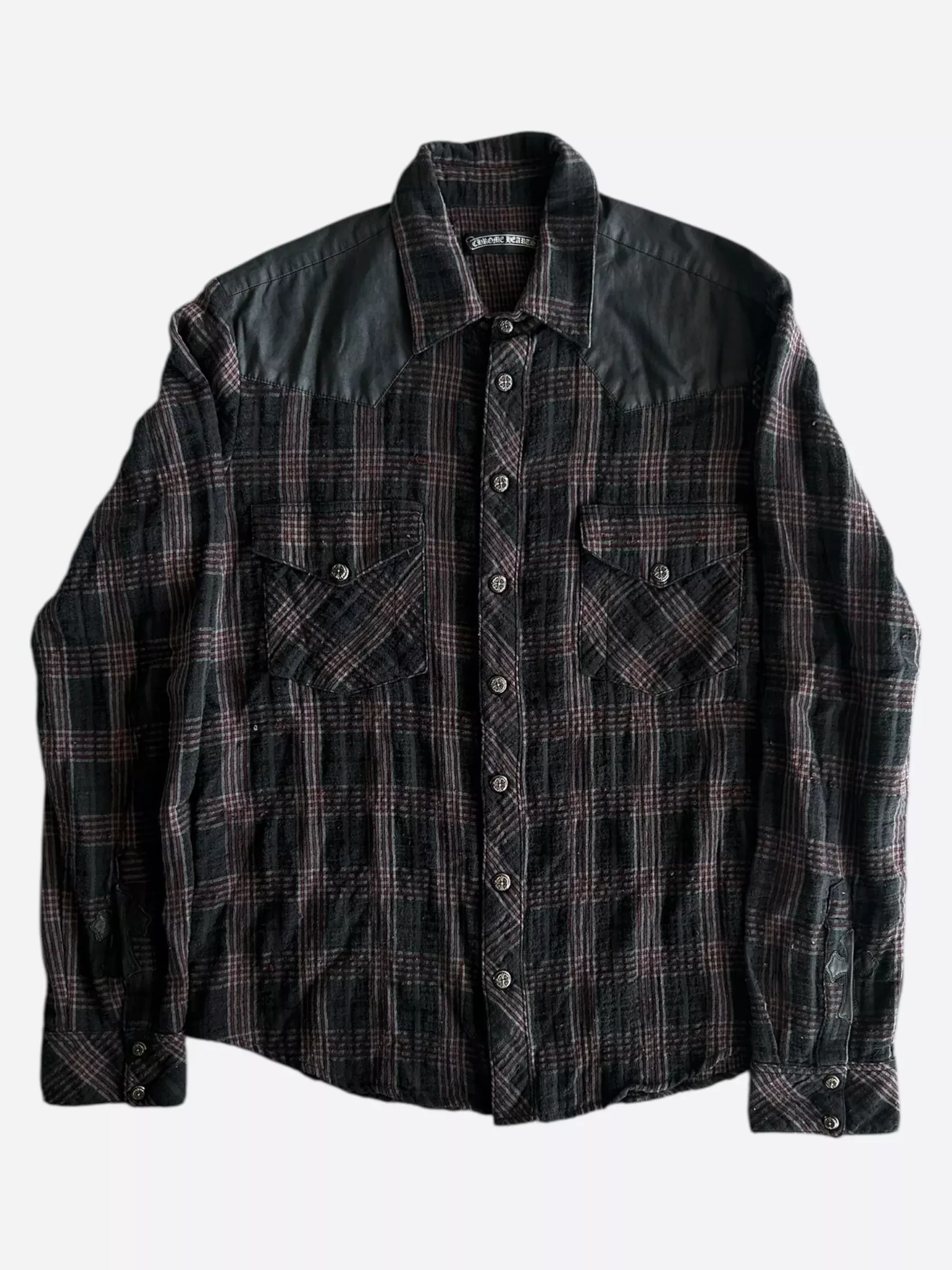 Chrome Hearts Red & Black Leather Cross Patch Flannel