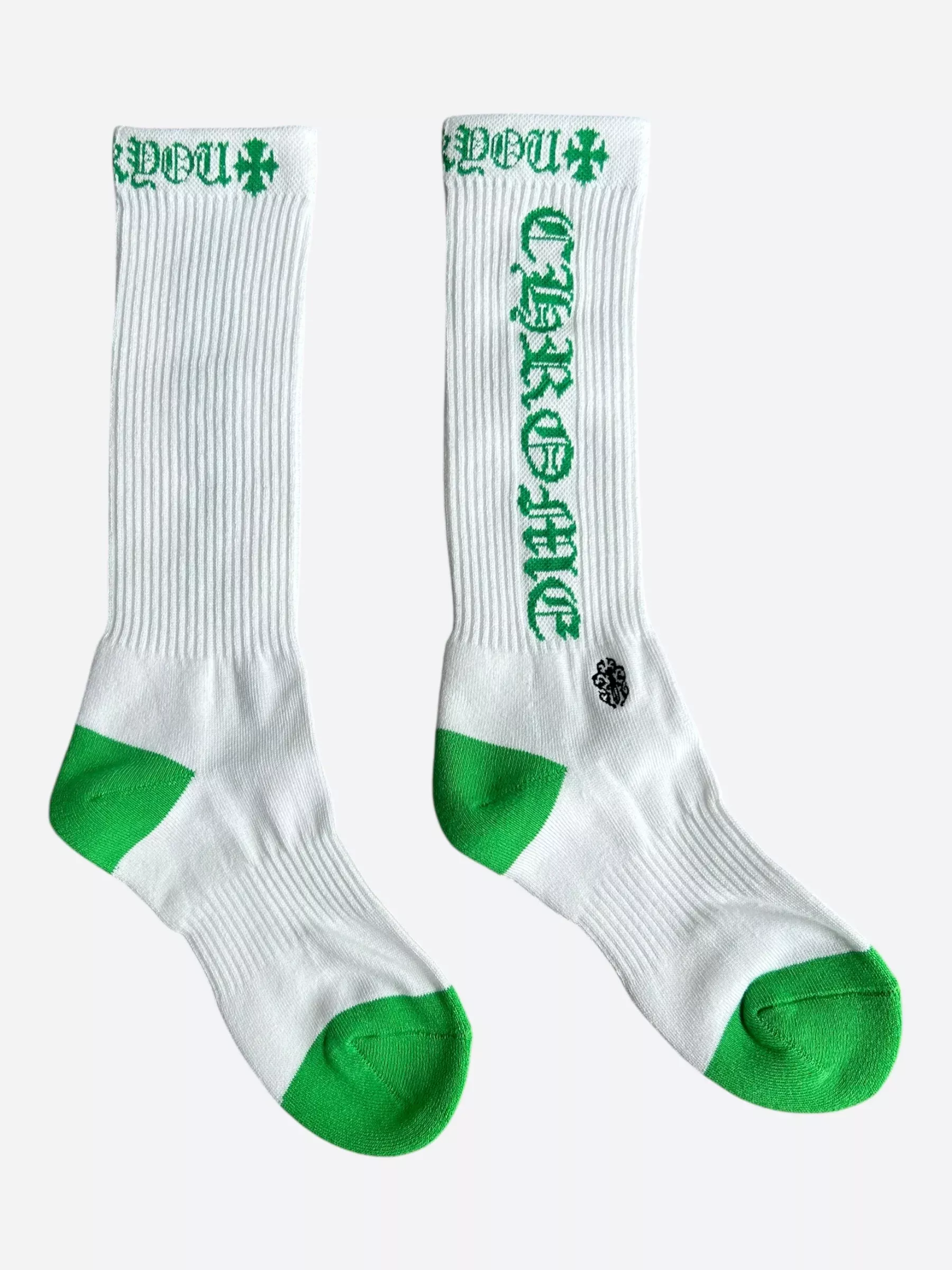 Chrome Hearts White & Green Script Logo Socks