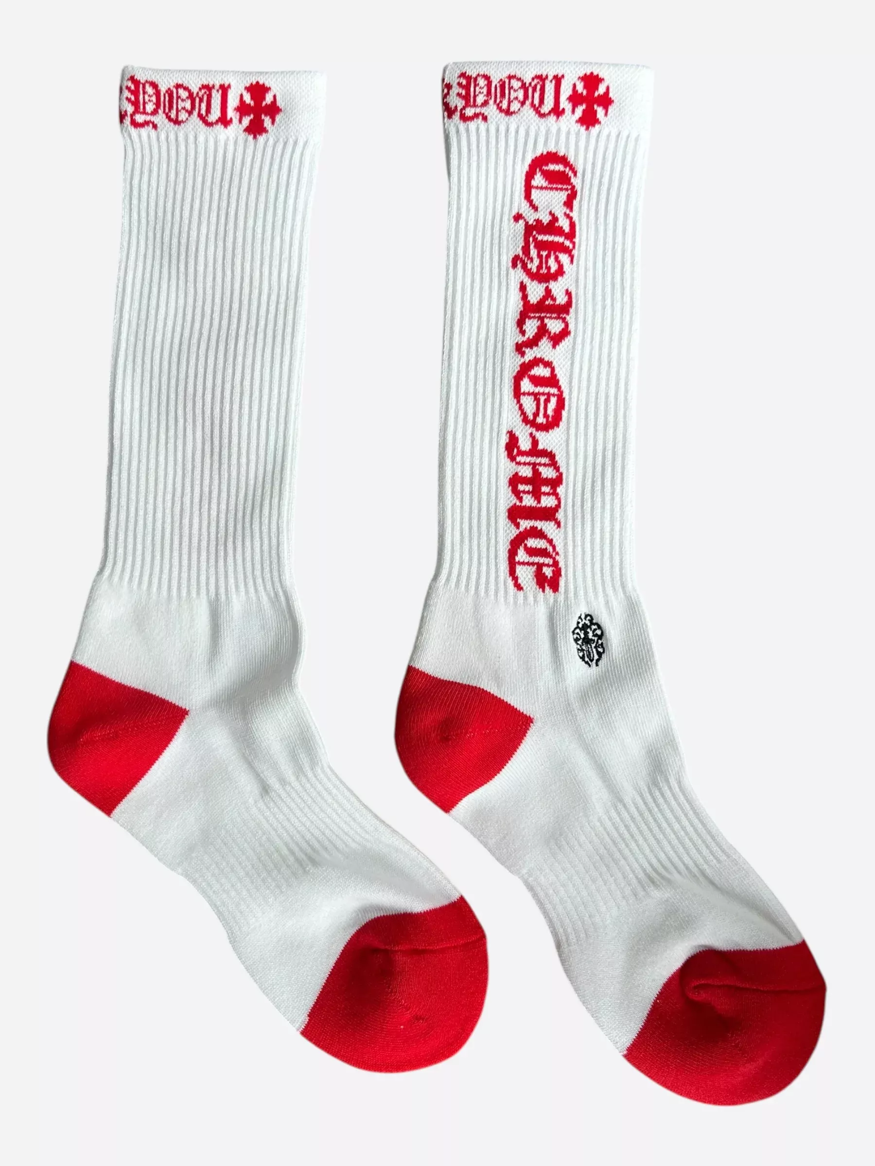 Chrome Hearts White & Red Script Logo Socks