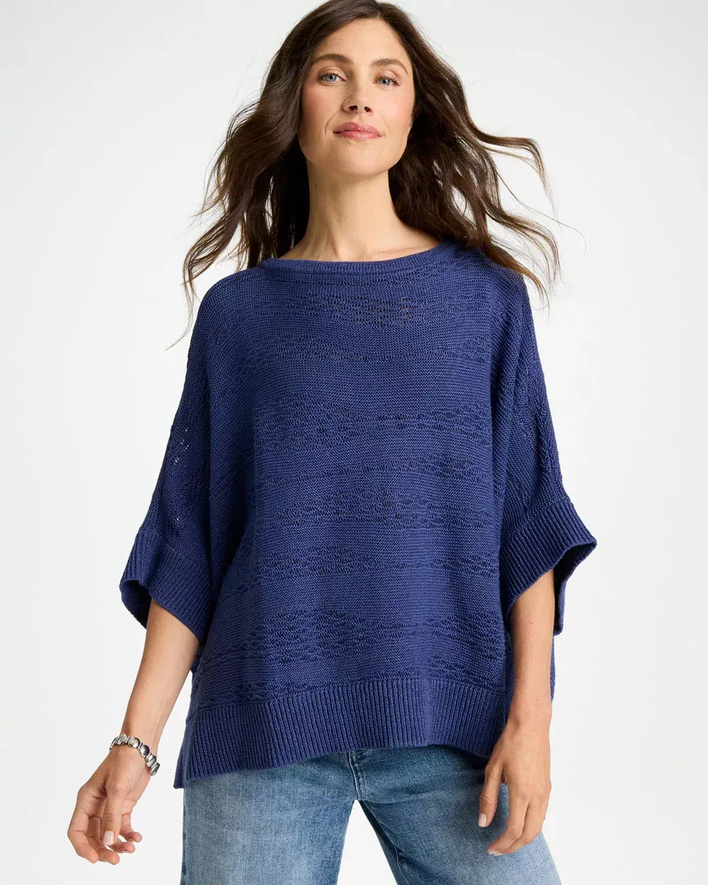 Cotton-Blend Sweater Poncho