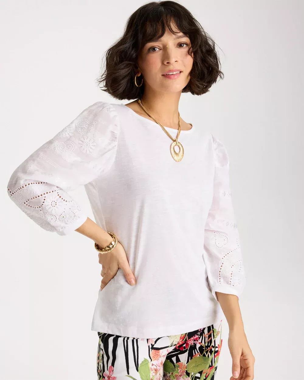 Cotton Eyelet Sleeve Tee