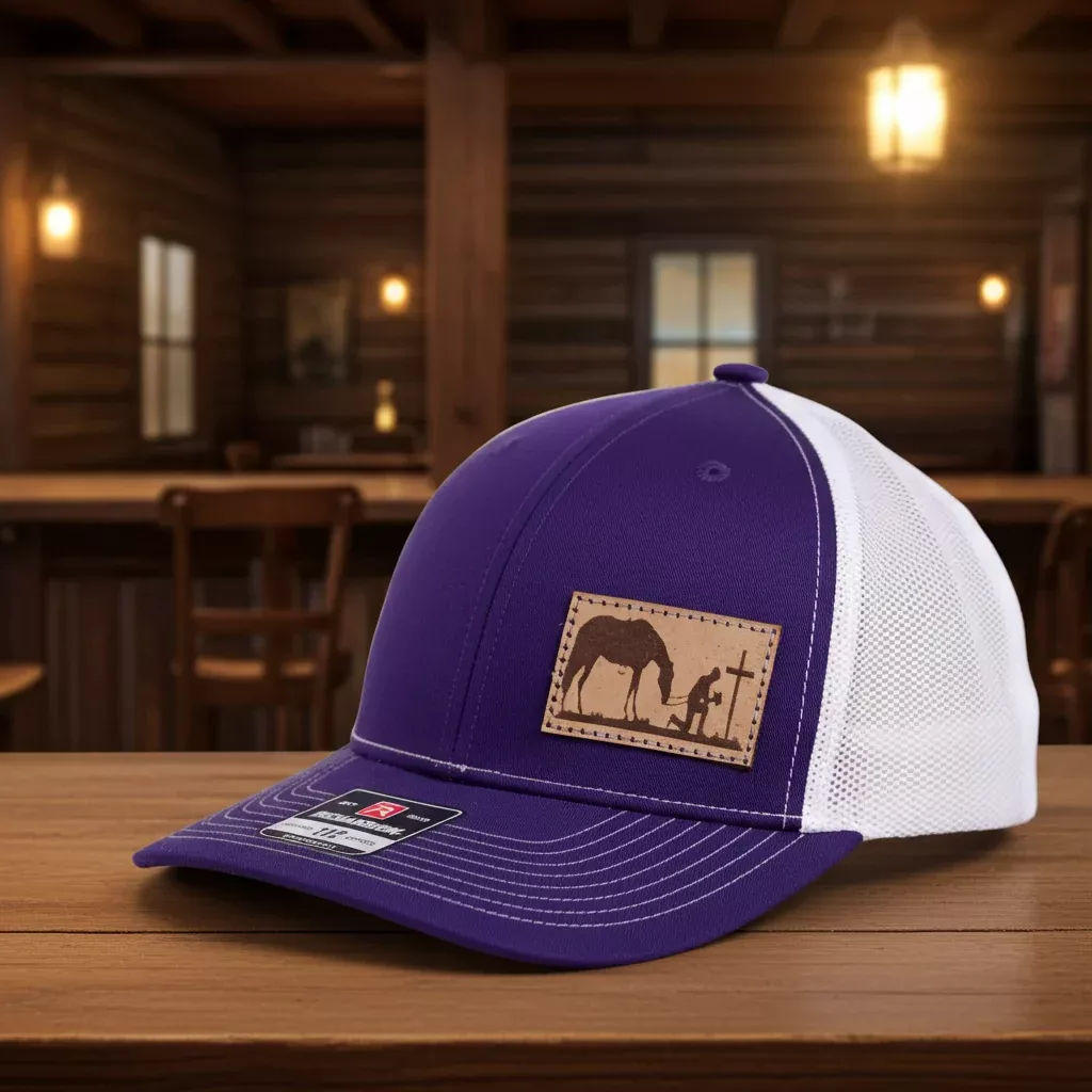 CP102 - Cowboy Prayer Leather Patch Purple/White Cap