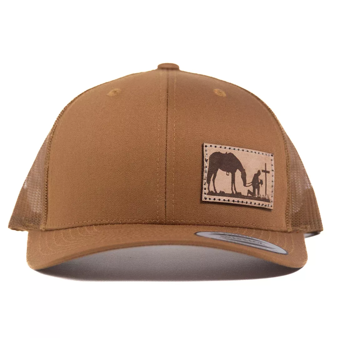 CP106 - Cowboy Prayer Leather Patch Caramel Retro Cap