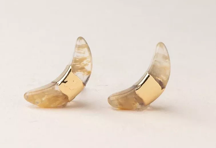 Crescent Moon Stud - Citrine & Gold