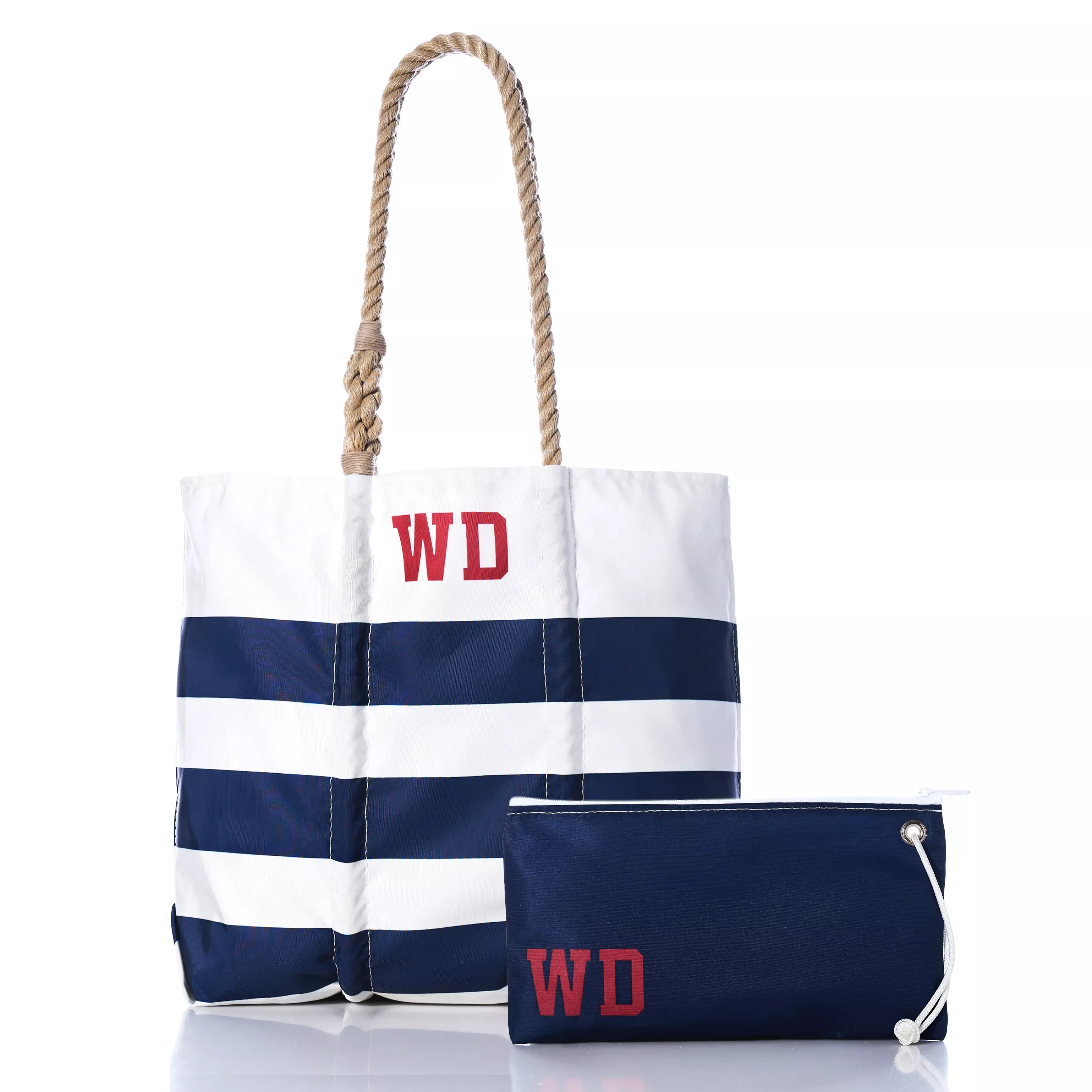 Custom Monogram Breton Stripe Medium Tote & Large Wristlet Bundle