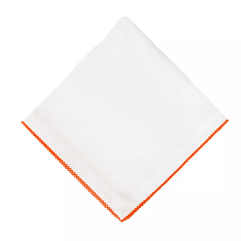 Customizable Dinner Napkin with Orange Picot Edge-Set of 4