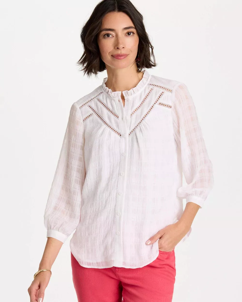 Cutwork Trim Chiffon Blouse