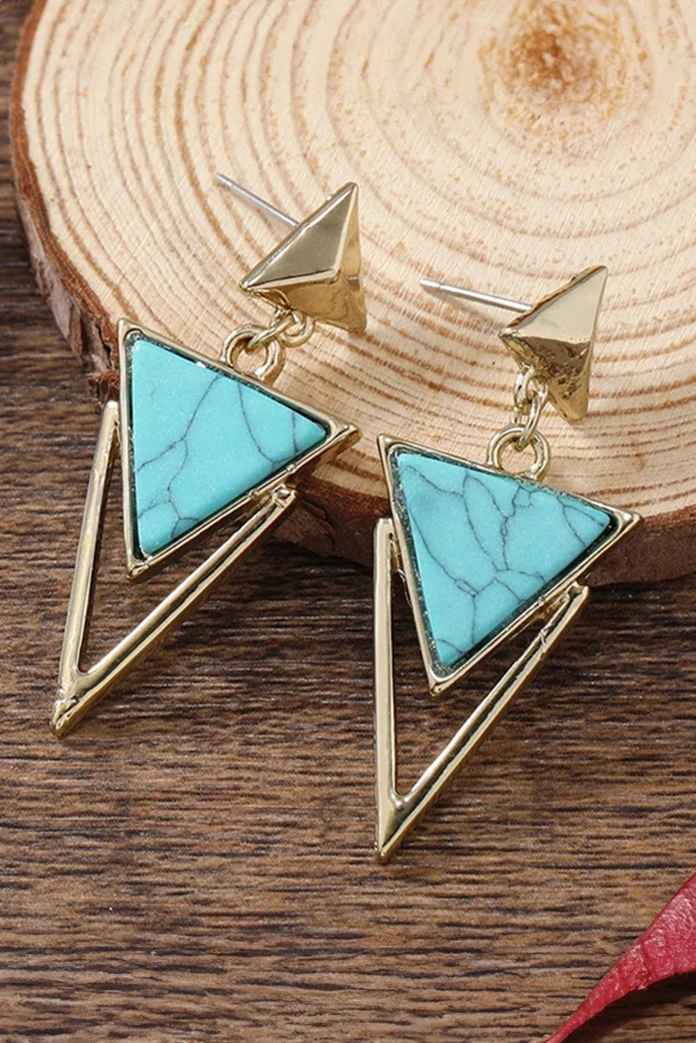 DLLER 20 - Three Triangles Turquoise Decor Stud Dangle Earrings
