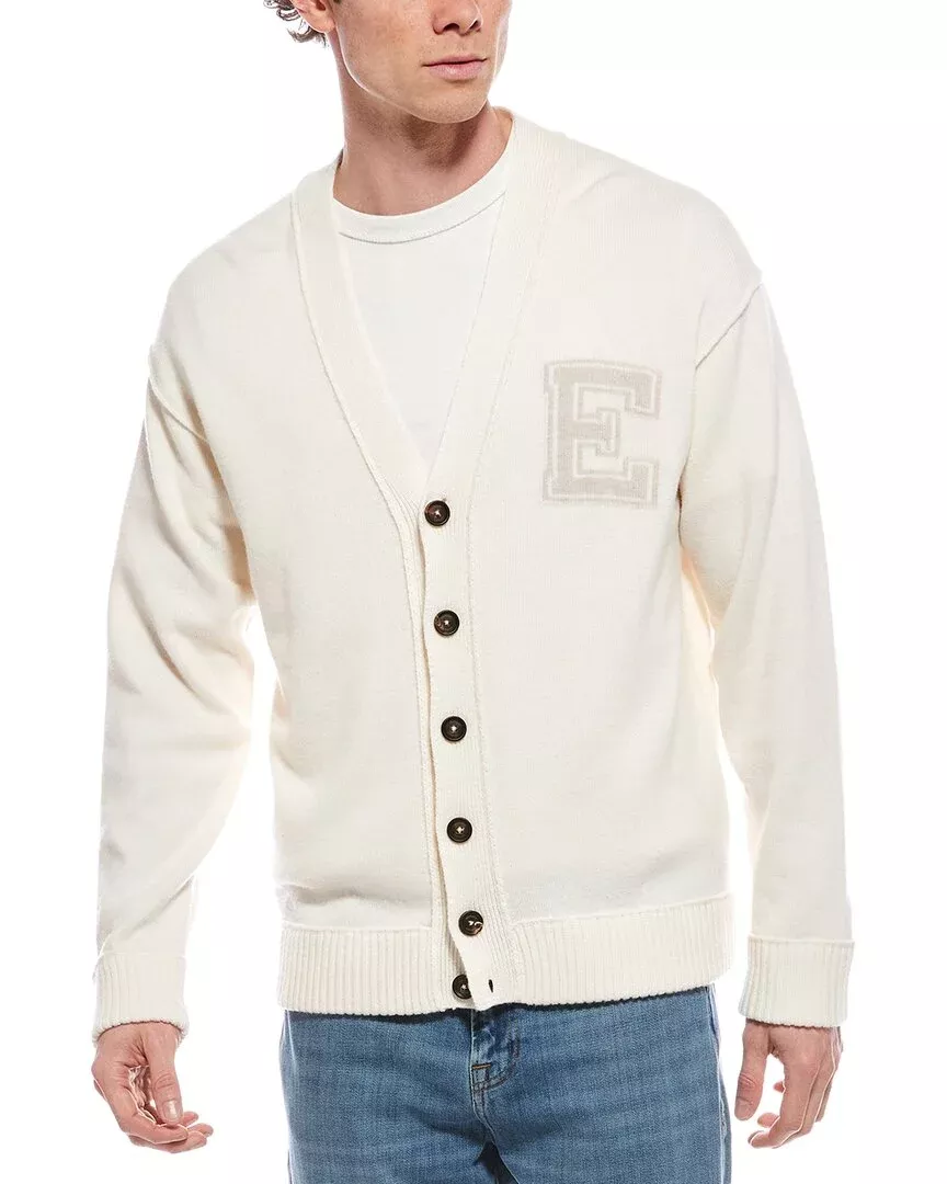 Eleventy Jacquard Wool Cardigan