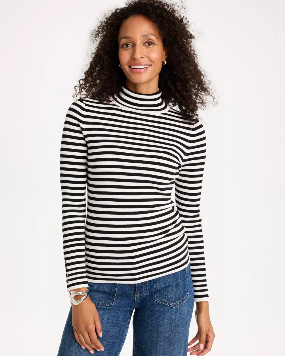 Ella Button-Sleeve Turtleneck Sweater