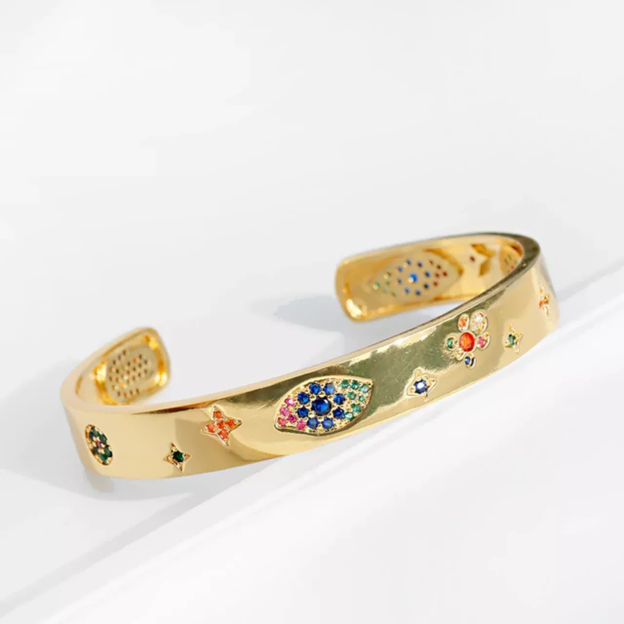 Evil Eye Open Cuff Bangle Bracelet