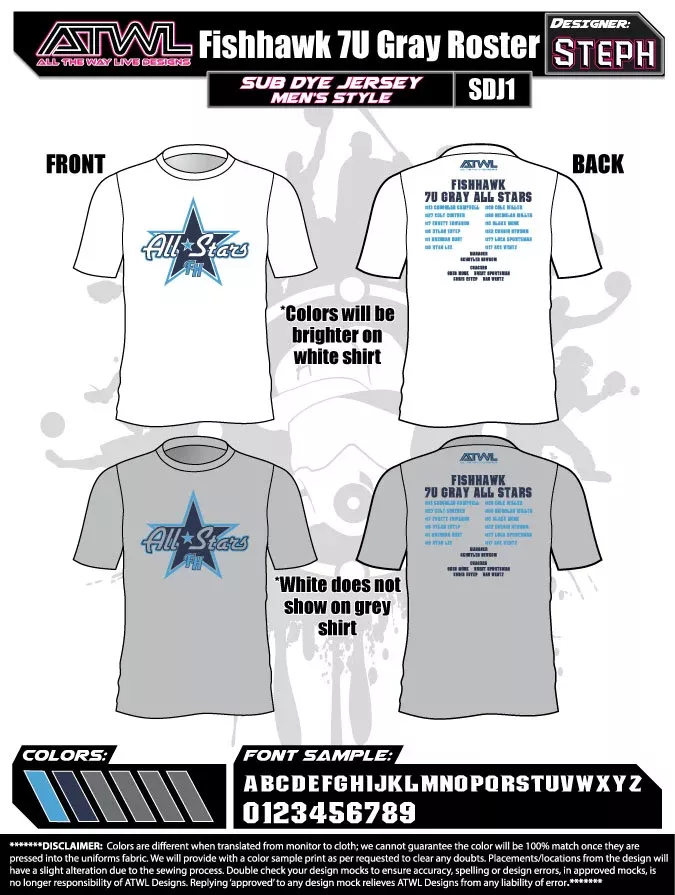 Fishhawk 7U Gray Roster Shirts