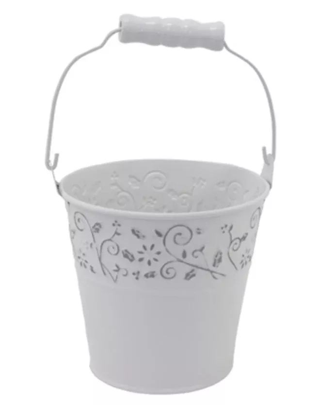 Floral Accent Bucket - White