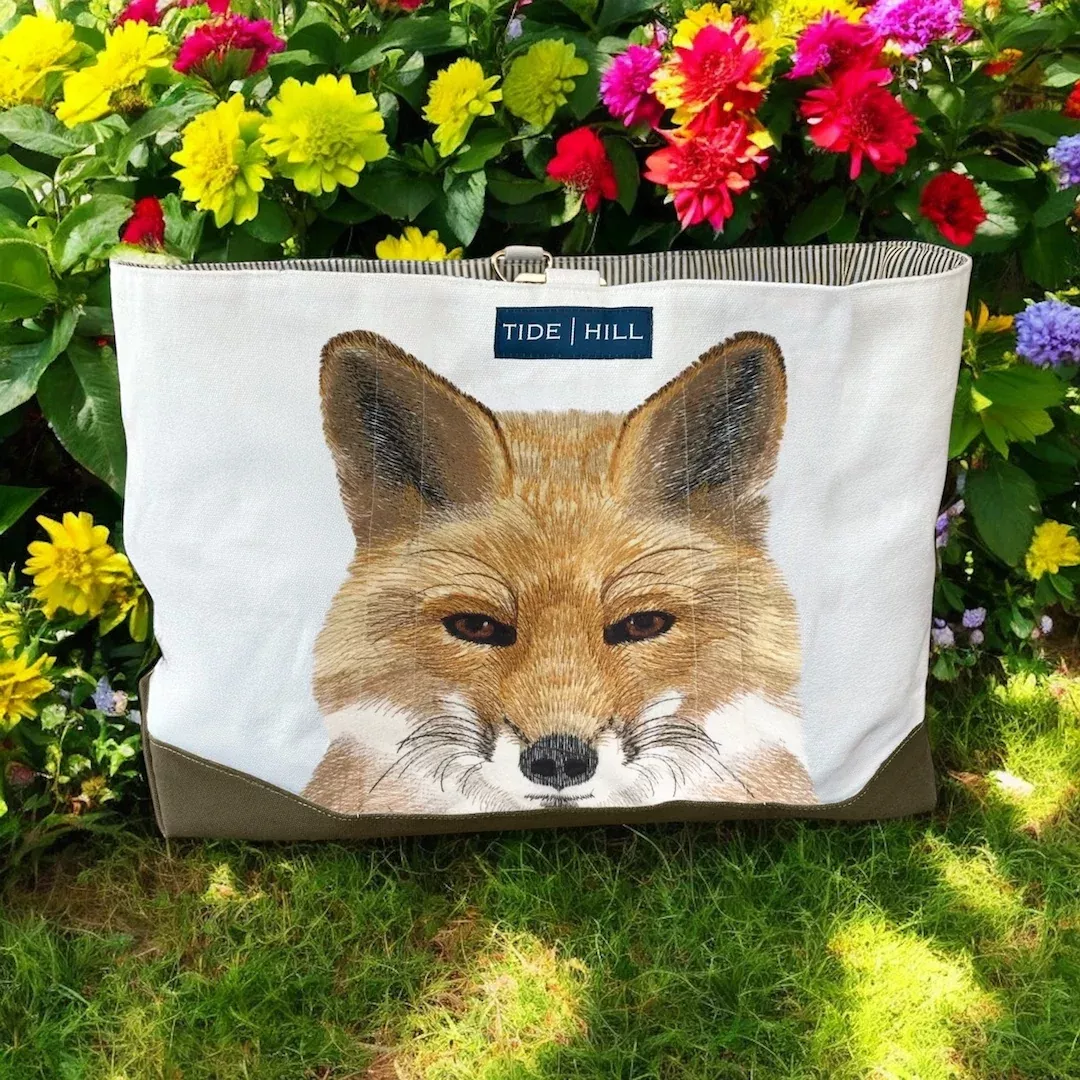 Fox Embroidered Tote Bag