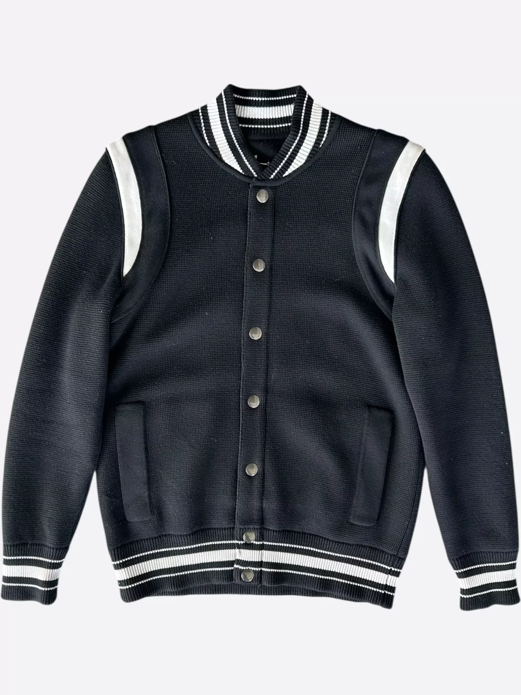 Givenchy Black & White Wool 4G Logo Striped Bomber Jacket