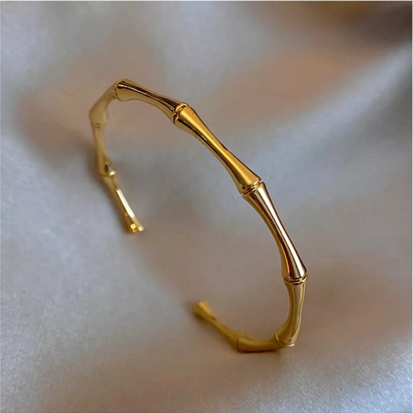Gold Bamboo Open Cuff Bangle