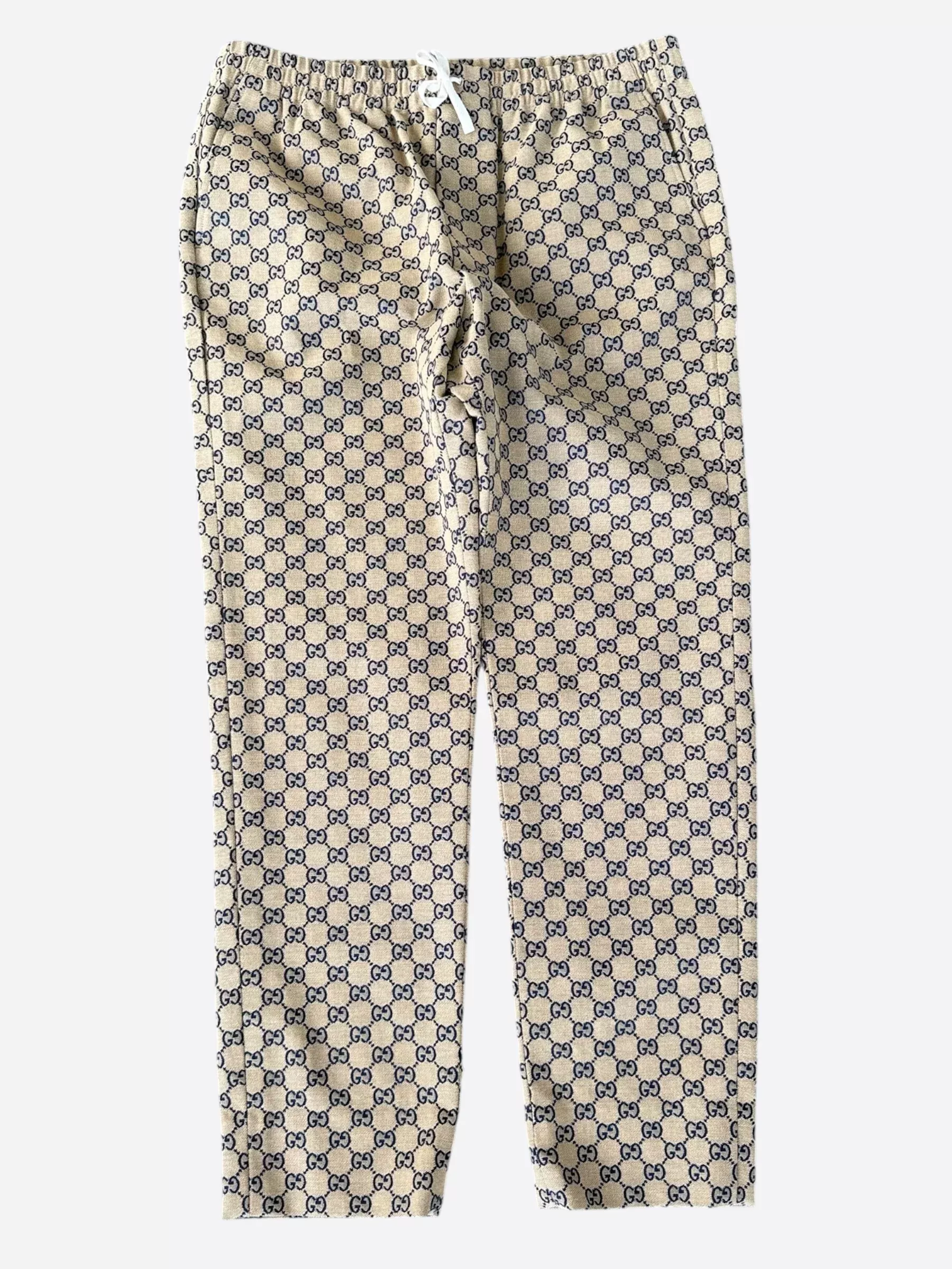 Gucci Beige & Navy GG Monogram Pants