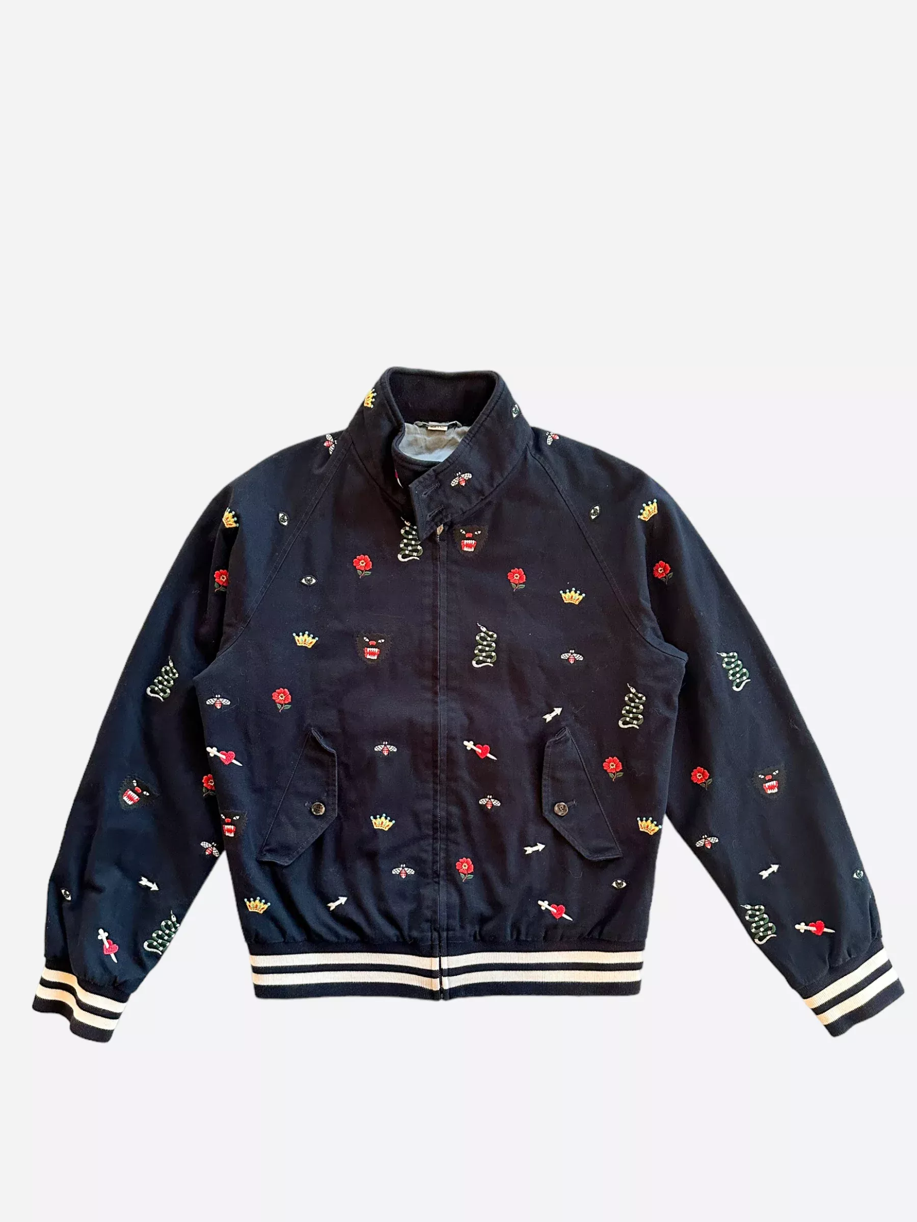 Gucci Navy Mini Logos Embroidered Jacket