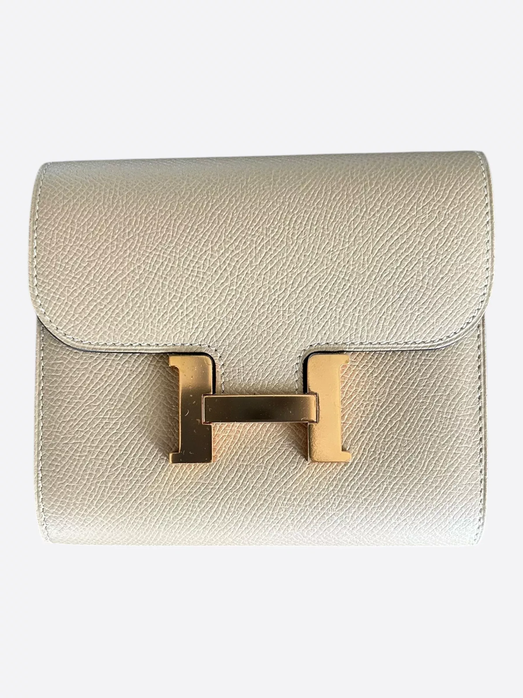 Hermes Craie Epsom & Gold Hardware Constance Compact Wallet